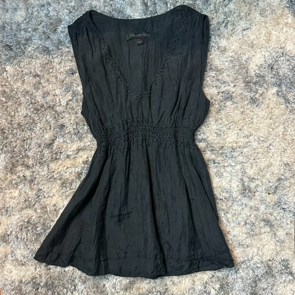 !Express Design Studio SILK Black V-Neck Sleeveless Top BEADED Babydoll Y2K SZ M